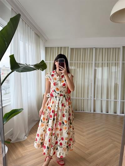 Floral Desen Poplin Elbise