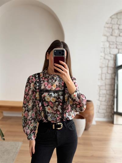Floral Desen Şifon Bluz
