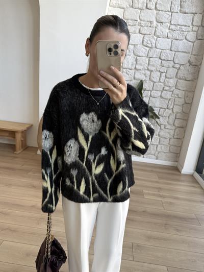 Floral Desen Tüylü Triko