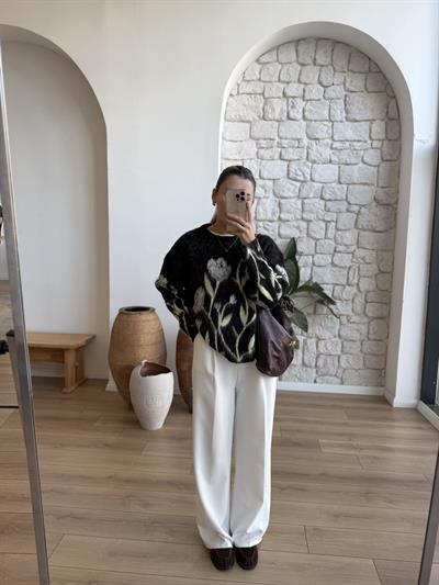 Floral Desen Tüylü Triko