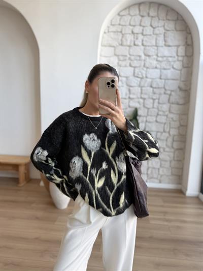 Floral Desen Tüylü Triko