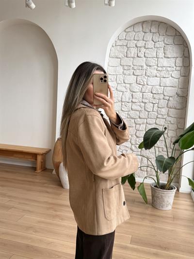 Flw Kuşaklı Bej Süet Ceket