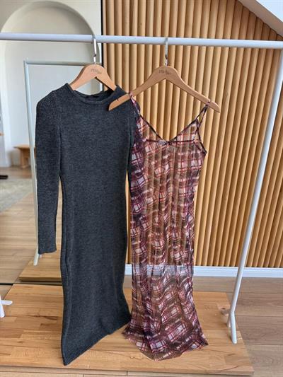 Füme Triko Ve Tül Elbise Takım