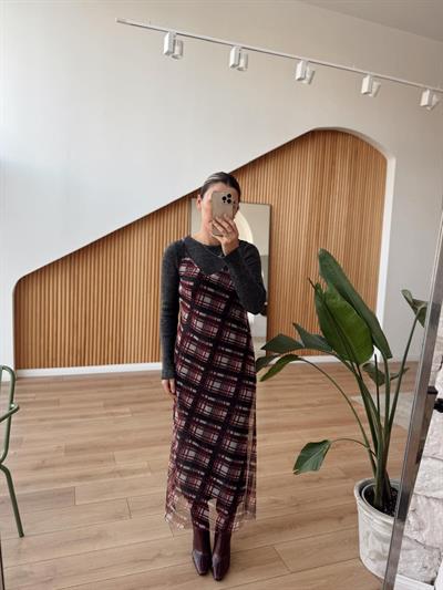 Füme Triko Ve Tül Elbise Takım