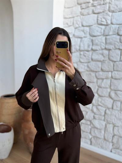 Garnili Pantolon Ceket Kahverengi Takım
