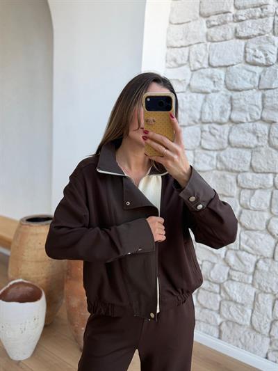 Garnili Pantolon Ceket Kahverengi Takım
