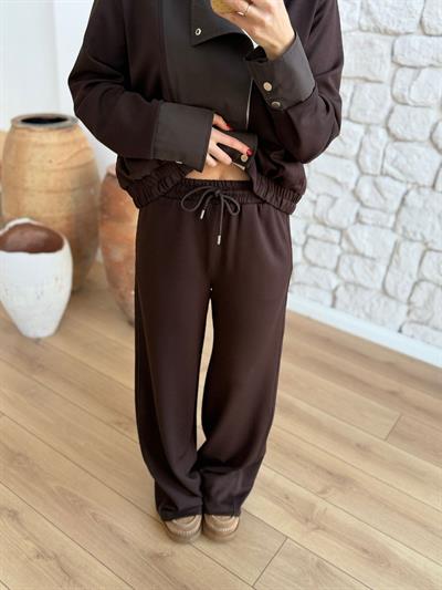 Garnili Pantolon Ceket Kahverengi Takım