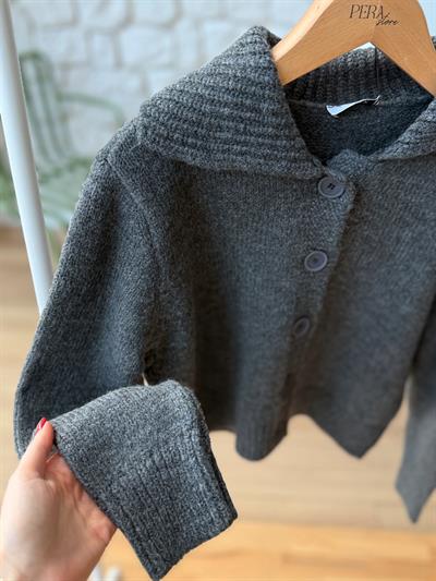 Geniş Yaka Antrasit Hırka