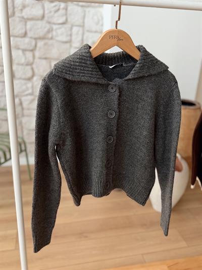 Geniş Yaka Antrasit Hırka