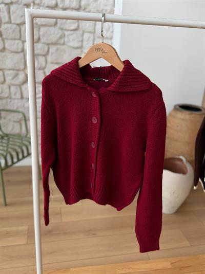 Geniş Yaka Bordo Hırka