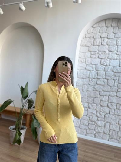 Gold Çıtçıt Düğmeli Sarı Triko Bluz