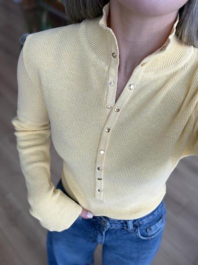 Gold Çıtçıt Düğmeli Sarı Triko Bluz