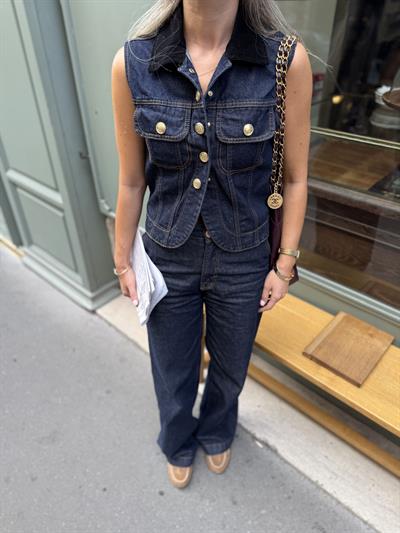 Gold Düğme Detaylı Denim Takım