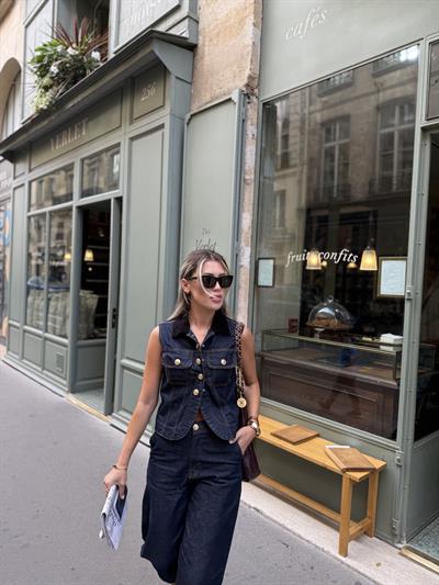 Gold Düğme Detaylı Denim Takım