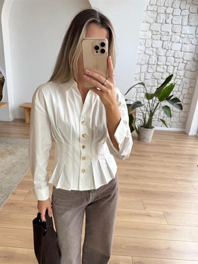 Gold Düğmeli Pileli Gömlek