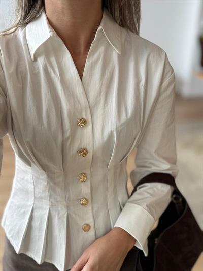 Gold Düğmeli Pileli Gömlek