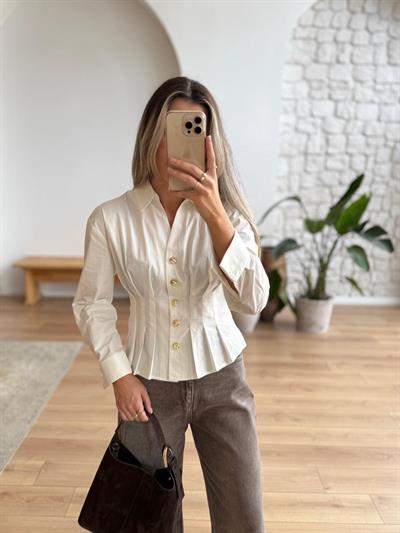Gold Düğmeli Pileli Gömlek