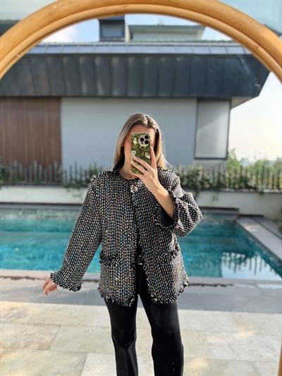 Gold Düğmeli Renkli Tüvit Ceket