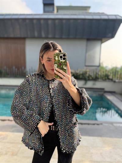 Gold Düğmeli Renkli Tüvit Ceket