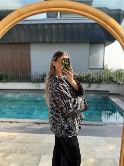 Gold Düğmeli Renkli Tüvit Ceket