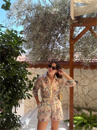 Gold Kemer Detaylı Vintage Şort Takım