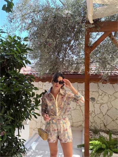 Gold Kemer Detaylı Vintage Şort Takım