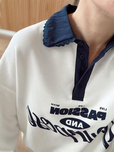 Gömlek Yaka Baskılı Sweatshirt