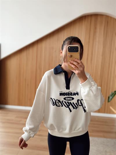 Gömlek Yaka Baskılı Sweatshirt