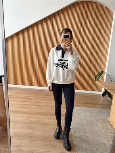 Gömlek Yaka Baskılı Sweatshirt