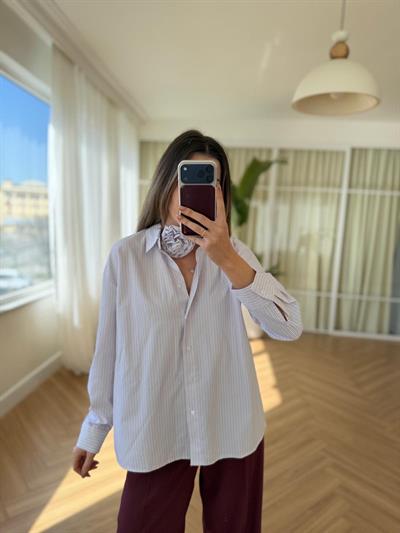 Gül İp Bağlamalı Kırmızı Çizgili Gömlek 