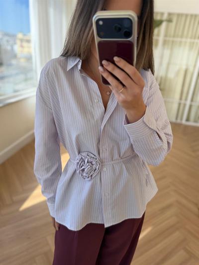 Gül İp Bağlamalı Kırmızı Çizgili Gömlek 
