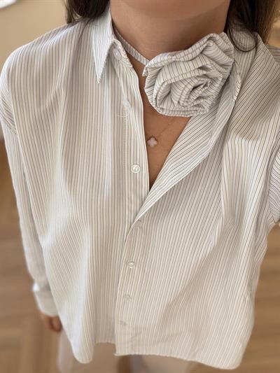 Gül İp Bağlamalı Yeşil Çizgili Gömlek 