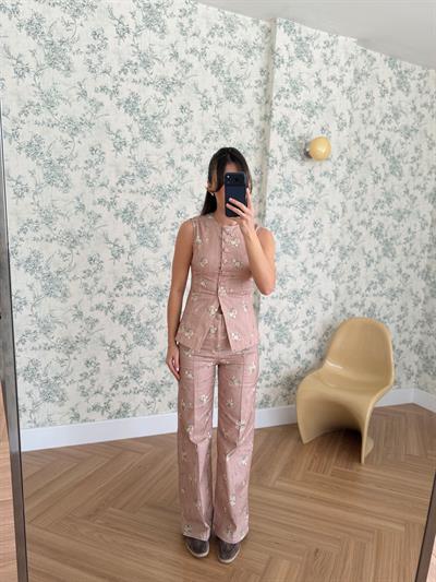Gül Kurusu Floral Pantolon