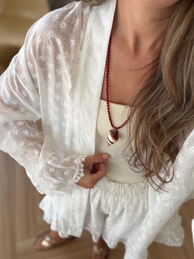 Güpür Detaylı Çiçek Desen Kimono