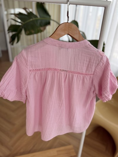 Güpürlü Pembe Müslin Gömlek