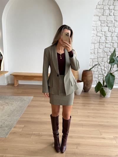 Haki Pötikare Etek-Ceket Takım