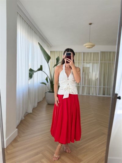 Halter Yaka Sedef Düğmeli Bluz