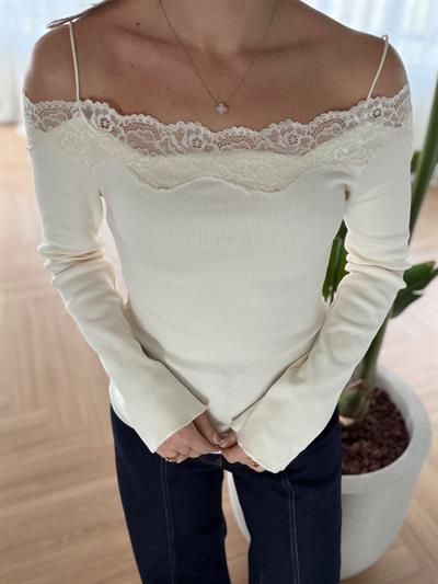 İnce Askılı Dantel Detaylı Ekru Bluz