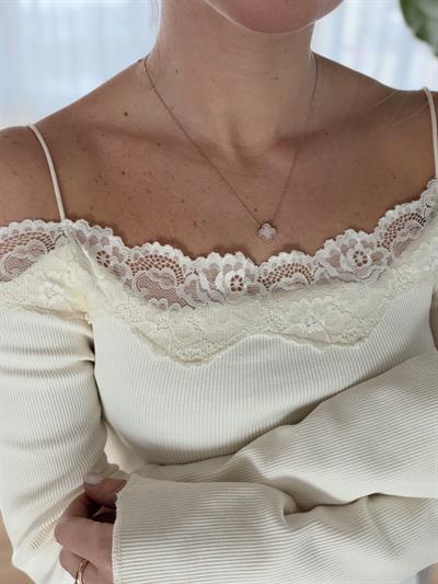 İnce Askılı Dantel Detaylı Ekru Bluz