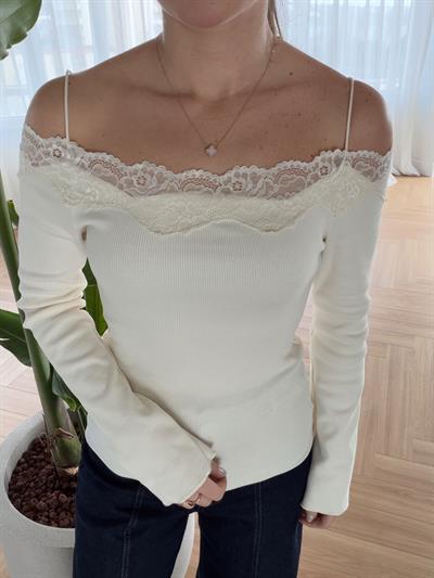 İnce Askılı Dantel Detaylı Ekru Bluz