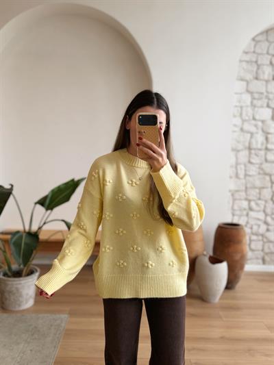 İncili Çiçek Figürlü Sarı Kazak