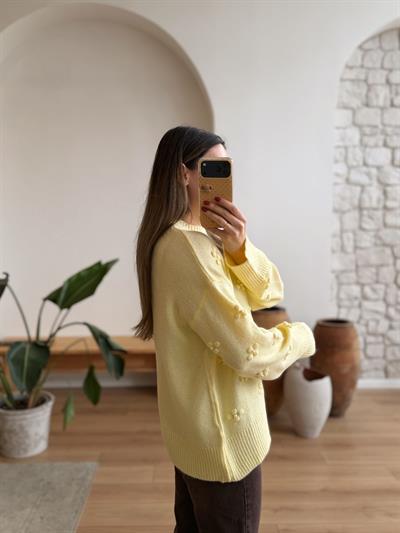 İncili Çiçek Figürlü Sarı Kazak