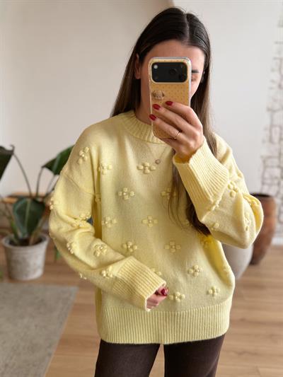 İncili Çiçek Figürlü Sarı Kazak