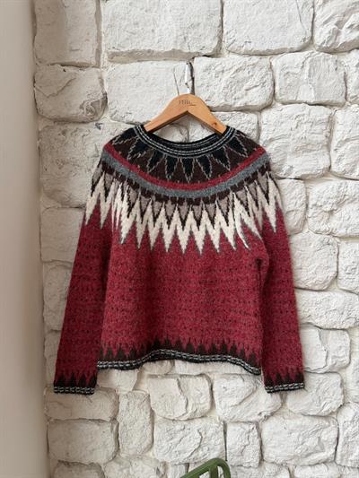 İskandinav Desen Bordo Kazak