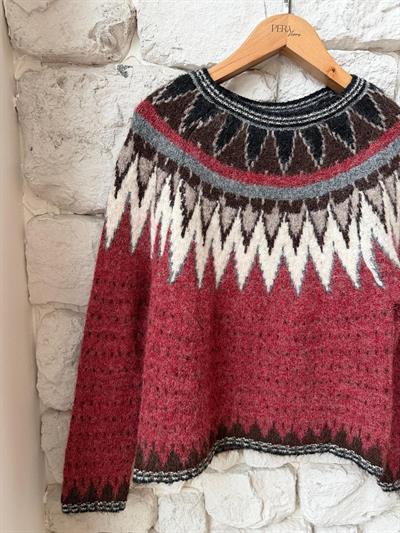 İskandinav Desen Bordo Kazak