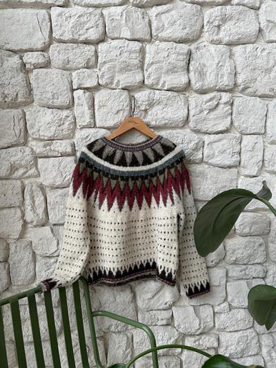 İskandinav Desen Ekru Kazak