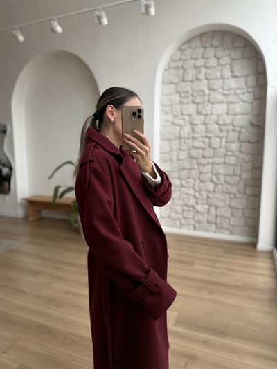 İthal Kumaş Bordo Kaşe Kaban