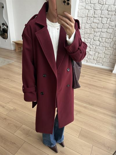 İthal Kumaş Bordo Kaşe Kaban