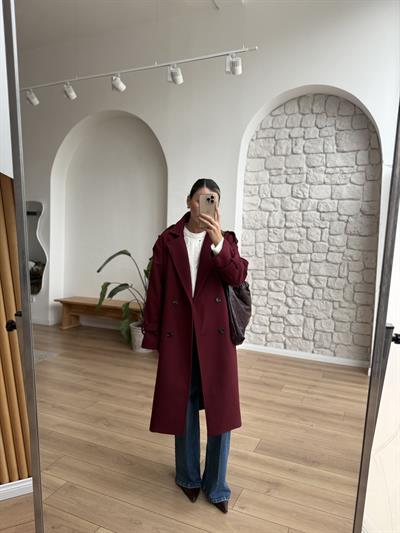 İthal Kumaş Bordo Kaşe Kaban