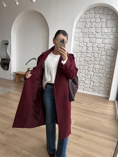 İthal Kumaş Bordo Kaşe Kaban